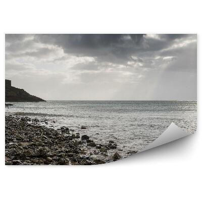 Decor fototapet Pietre Far Munte Mare Ocean Cer Furtunos Sepia