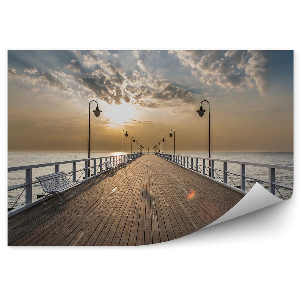 Fototapet perete Răsărit Dig Marea Baltică Gdynia Eagles Bancă Cer Nori