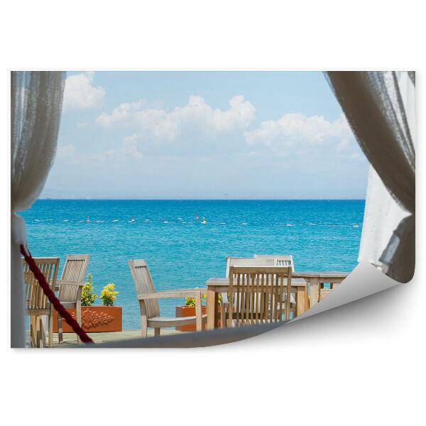 Fototapet vintage Vedere La Mare De La Fereastra Blue Cafe