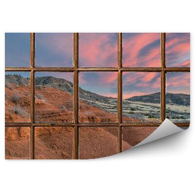 Fototapet perete Fereastră din lemn cu vedere la munte