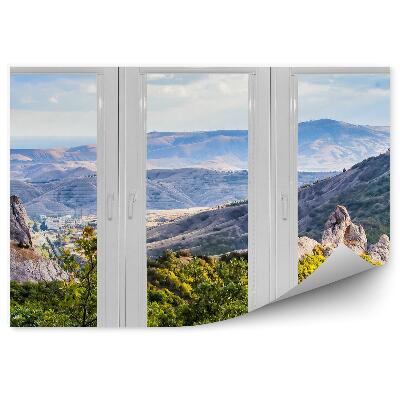 Fototapet pentru perete Fereastră cu vedere la munte copaci verzi