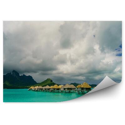 Fototapet vintage Bora Bora Găzduiește Munți Ocean Cer Nori