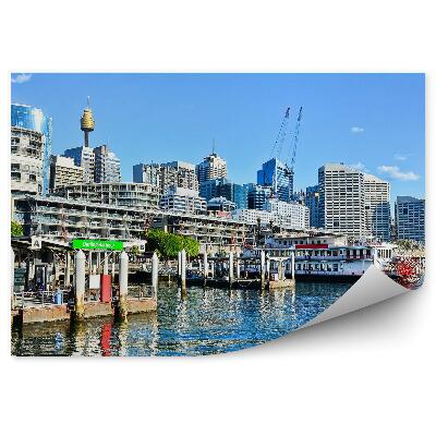 Fototapet vintage Zgârie-Nori Bărci Ocean Cer Nori Sydney