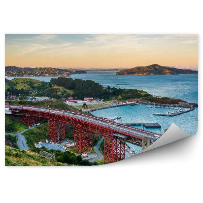 Fototapet vintage Port Pod Munți Plante Apus De Soare Mașini