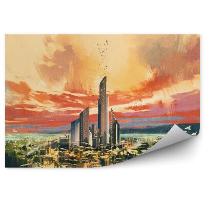 Fototapet pentru perete Oraș Sf Copaci Iarbă Cer Colorat