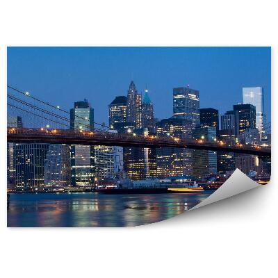 Fototapet perete Zgârie-Nori Poduri Ocean New York Lumini De Noapte