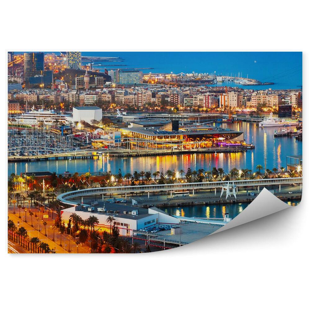 Decor fototapet Port Vell Barcelona Spania Bărci Clădiri Noapte