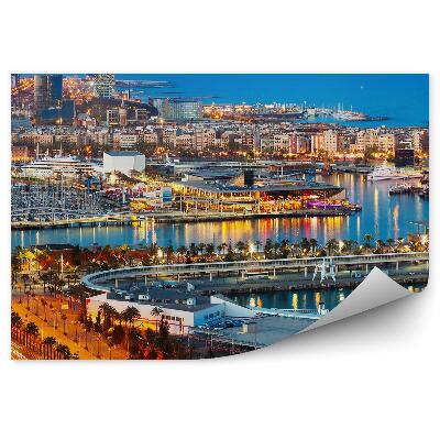 Decor fototapet Port Vell Barcelona Spania Bărci Clădiri Noapte