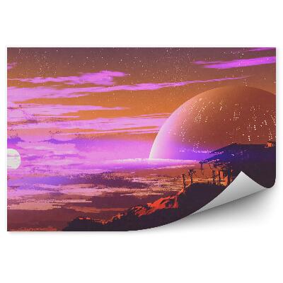 Fototapet vintage Veche Casă Planetă Lună Stele Spațiu Cosmic Imagine