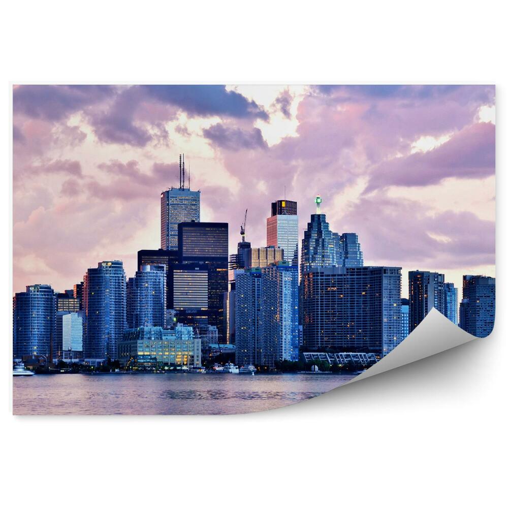 Decor fototapet Vedere A Clădirilor Orașului În Lumină Roz