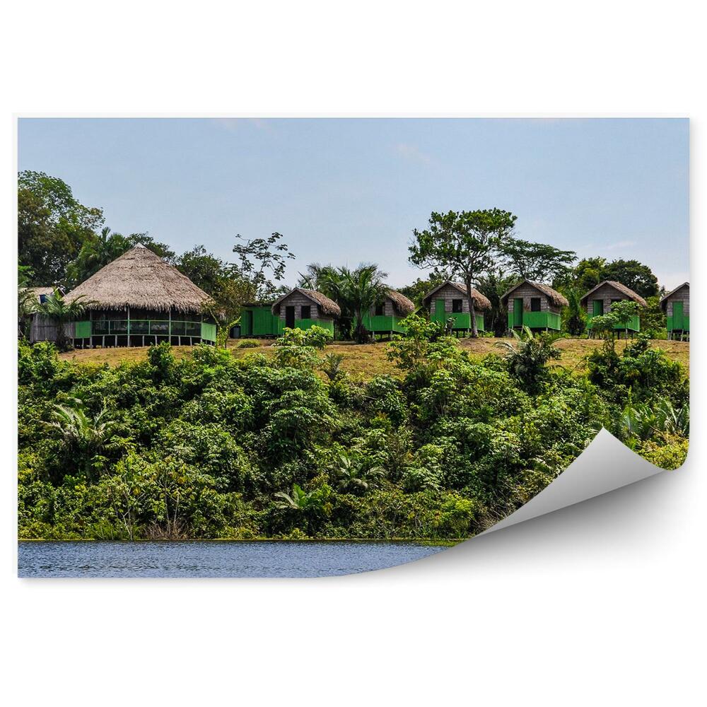 Fototapet Cabane Amazon Jungla Copaci Apa Cer Nori