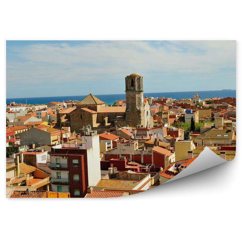 Fototapet vintage Panorama Orașului Vechi Copaci Cer Nori