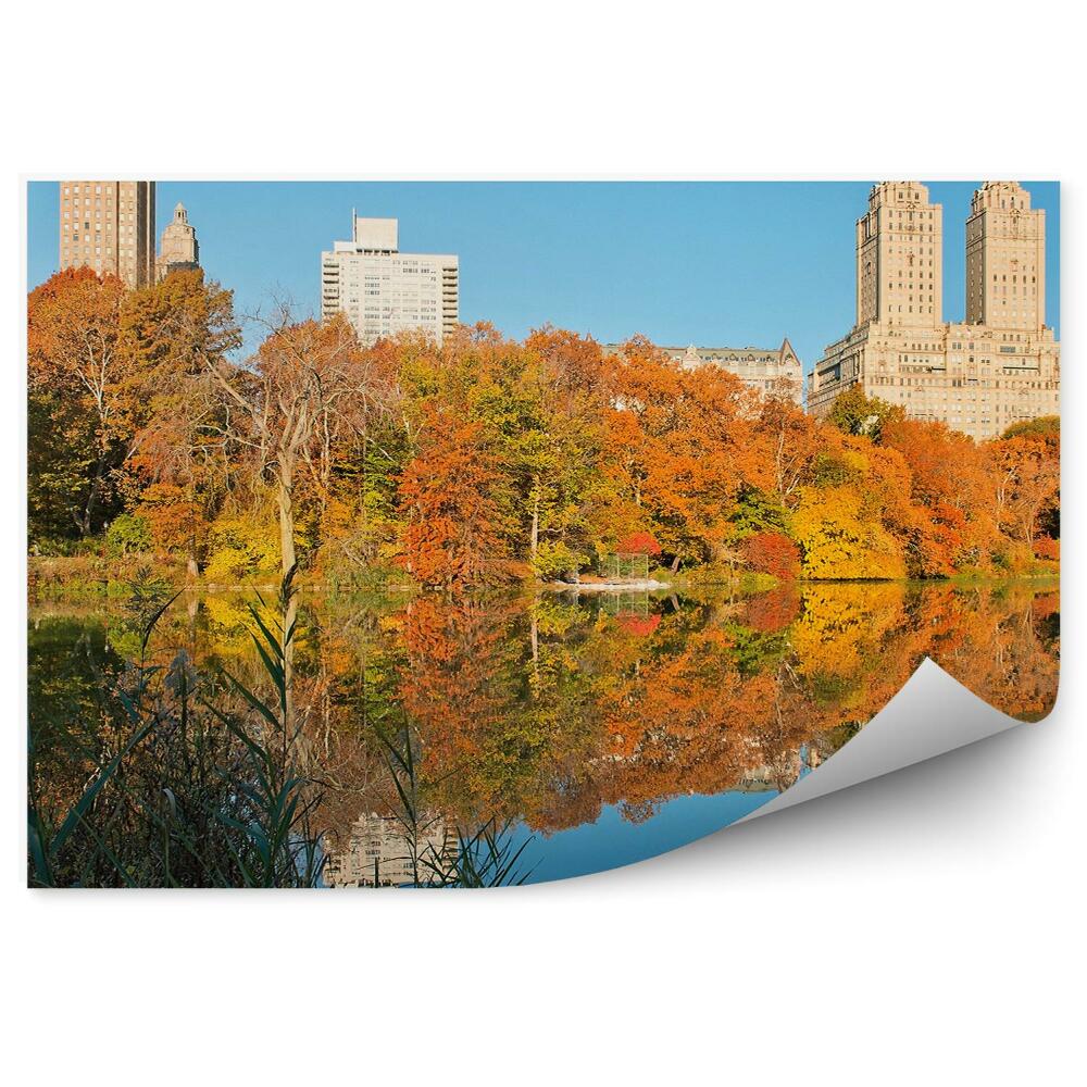 Fototapet vintage Central Park Toamna Case Zgârie-Nori Râu New York Umbre