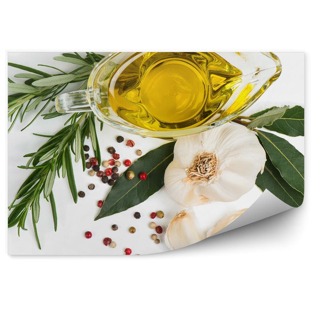 Fototapet pentru perete Ulei piper usturoi condimente frunze