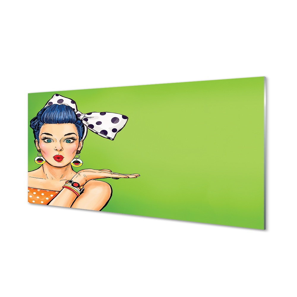 Tablou printat pe sticlă Pin Up Pop Art Femeie Fundal Verde