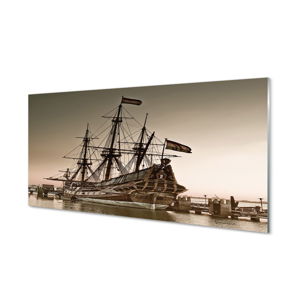Tablou printat pe sticlă Nava Cu Pânze În Port