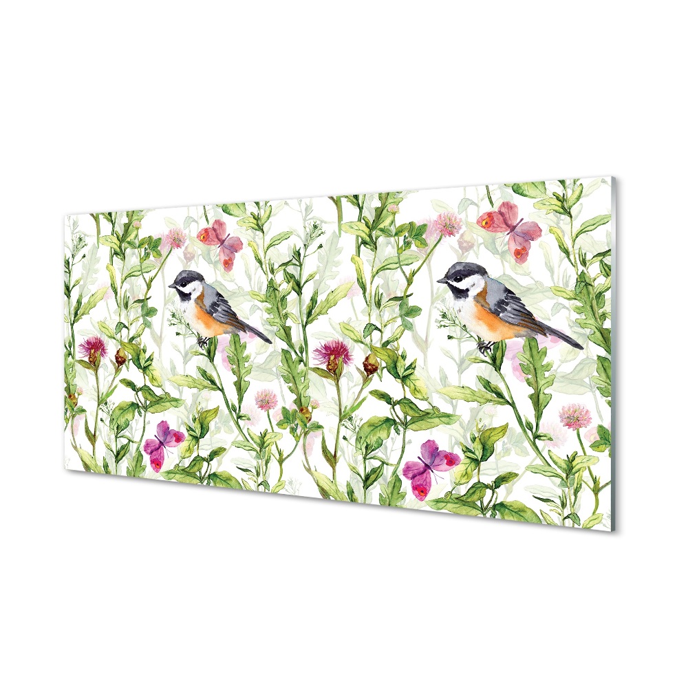 Tablou de sticlă Pasăre Pictată În Model De Iarbă