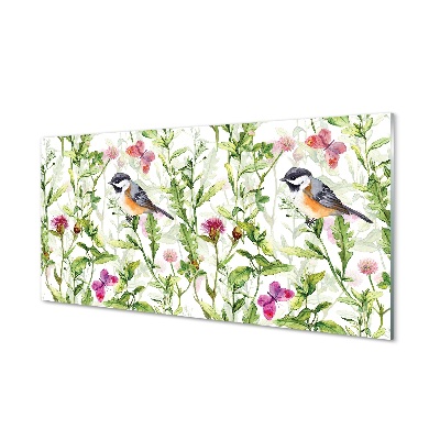 Tablou de sticlă Pasăre Pictată În Model De Iarbă