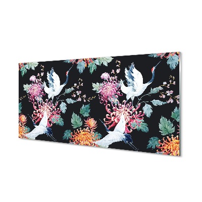 Tablou din sticlă Păsări Cu Model Fără Sudură De Flori