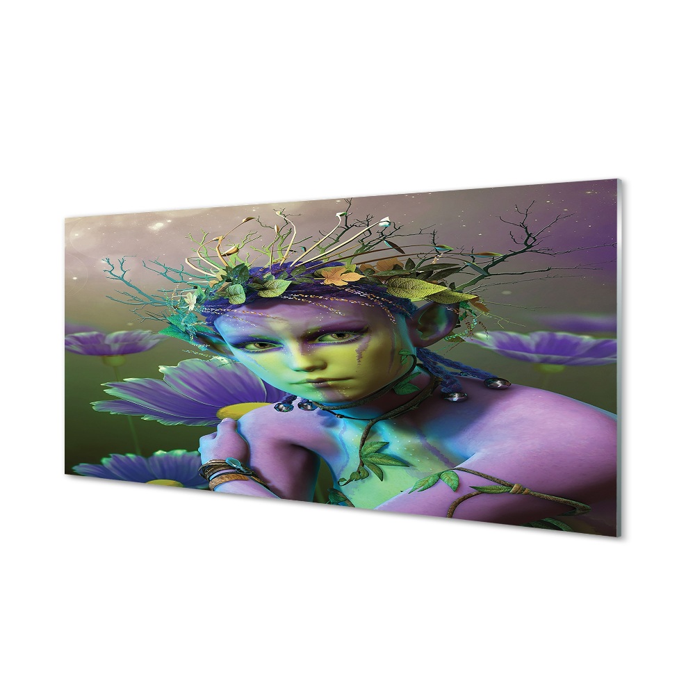 Tablou din sticlă Femeie Elf Violet Cu Flori
