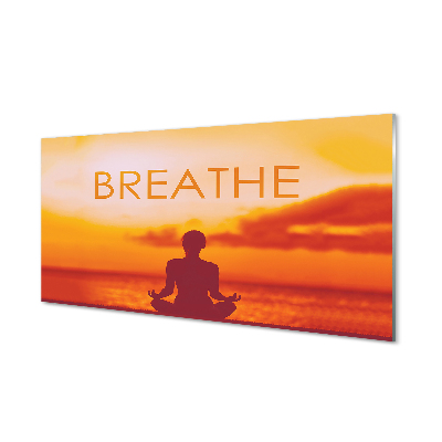 Tablou printat pe sticlă Femeie Pe Fundal Portocaliu Respira