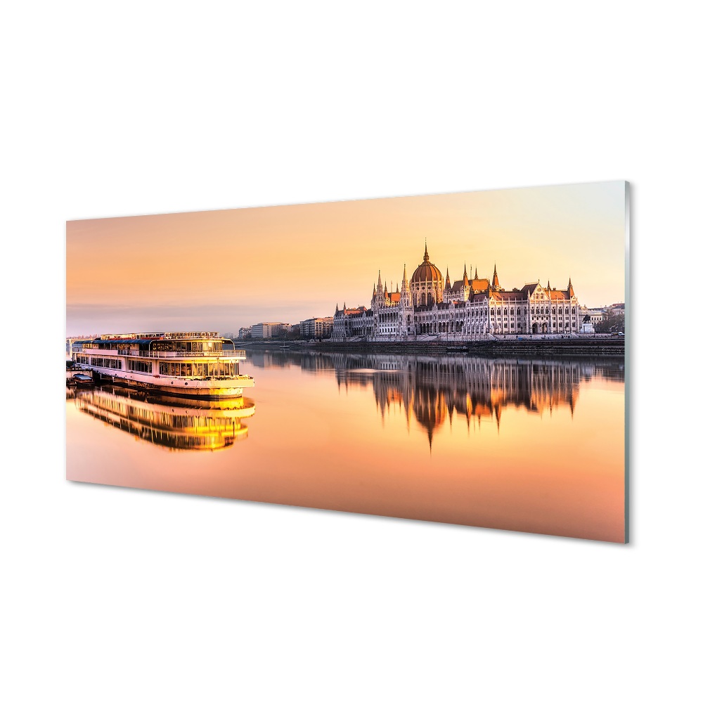 Tablou printat pe sticlă Orașul Cu Feribotul Apus De Soare