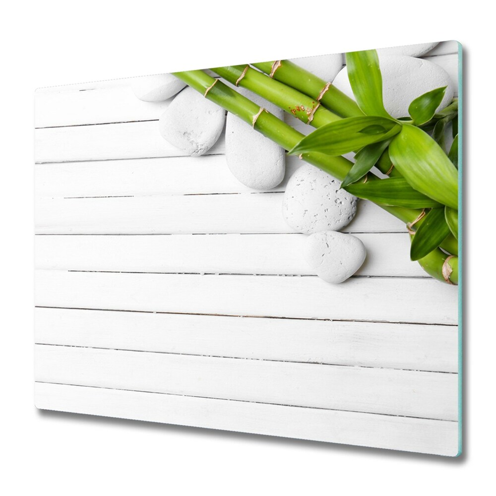 Tocător sticlă Bambus și pietre albe