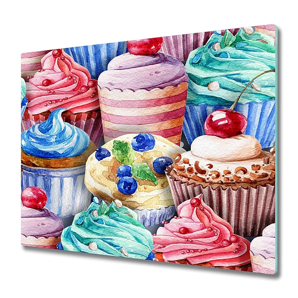 Tocător din sticlă Prăjiturele colorate din desene animate
