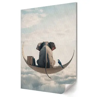 Poster de perete Vise în nori cu elefant și pasăre