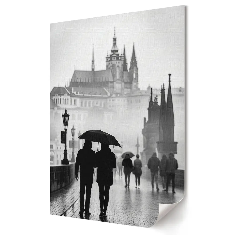 Tablou canvas O plimbare romantică în Praga ploioasă