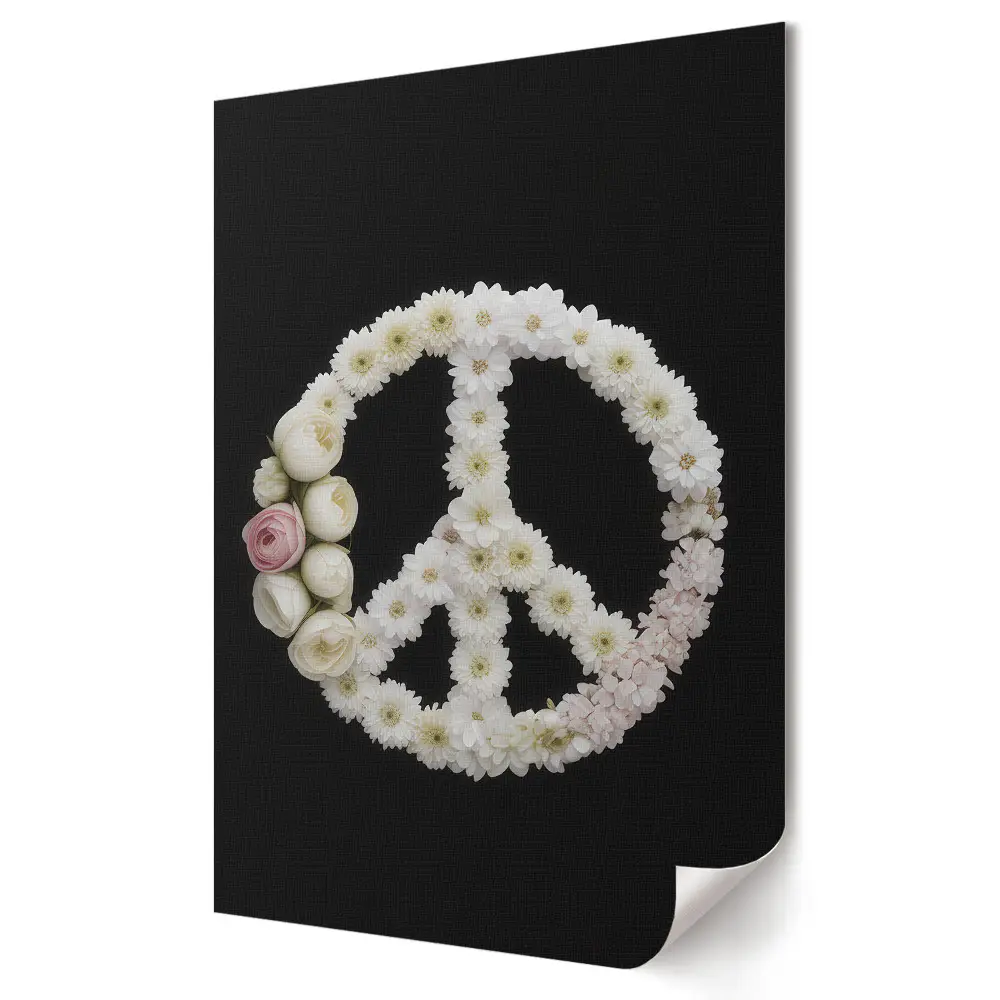Poster decorativ cu simbol floral al păcii pe fundal negru