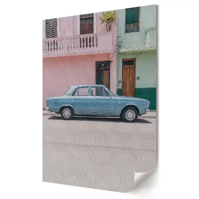 Poster de perete cu mașină elegantă pe o stradă colorată