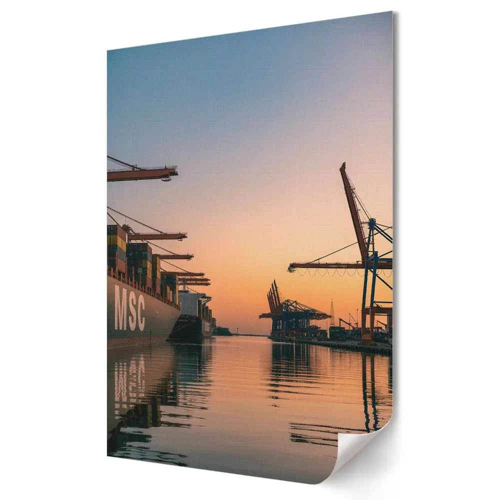 Poster decorativ cu apus de soare peste port maritim