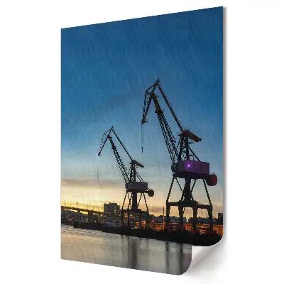 Poster de perete cu apus de soare deasupra macaralelor din port
