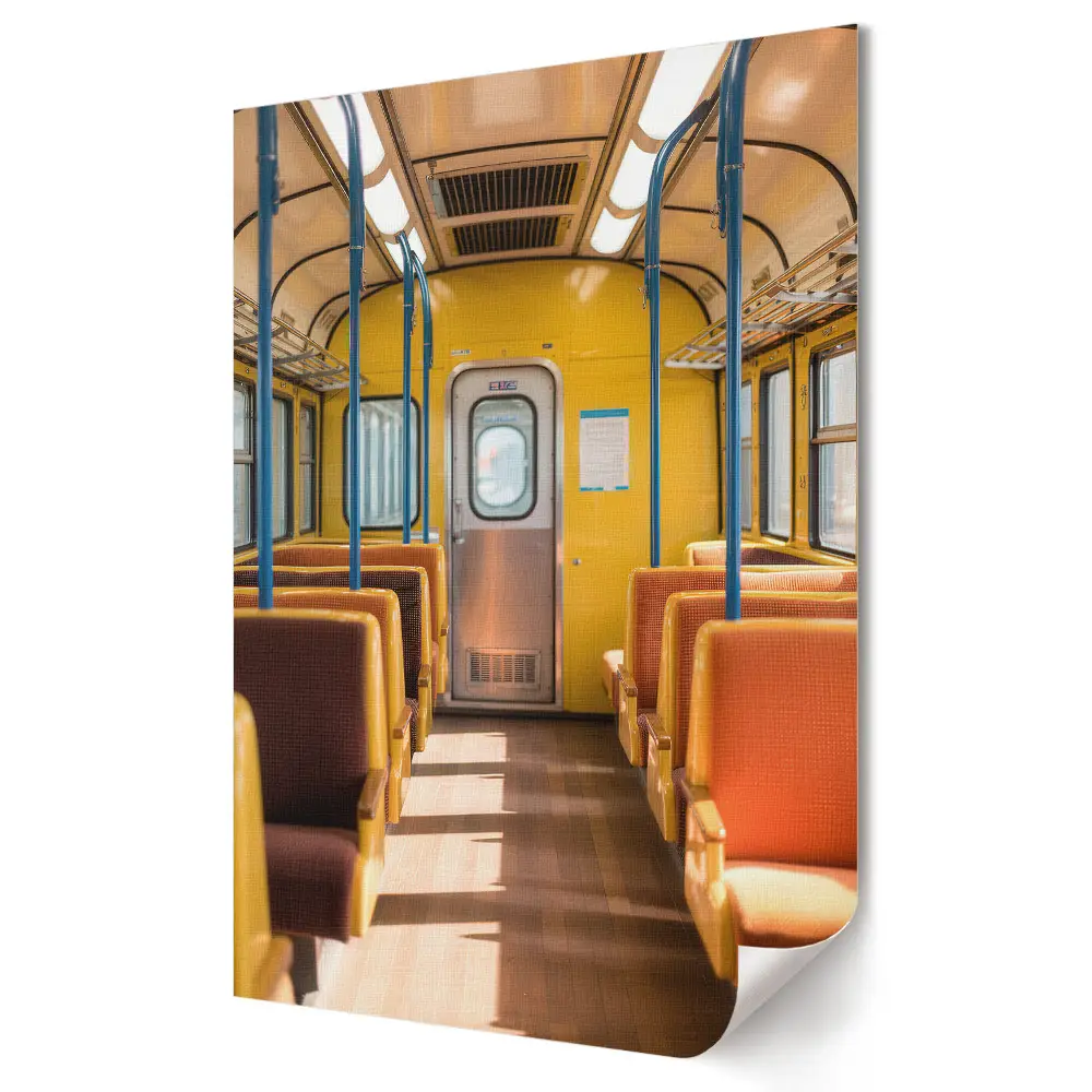 Tablou canvas cu grafică murală reprezentând un vid colorat în tramvaiul orașului