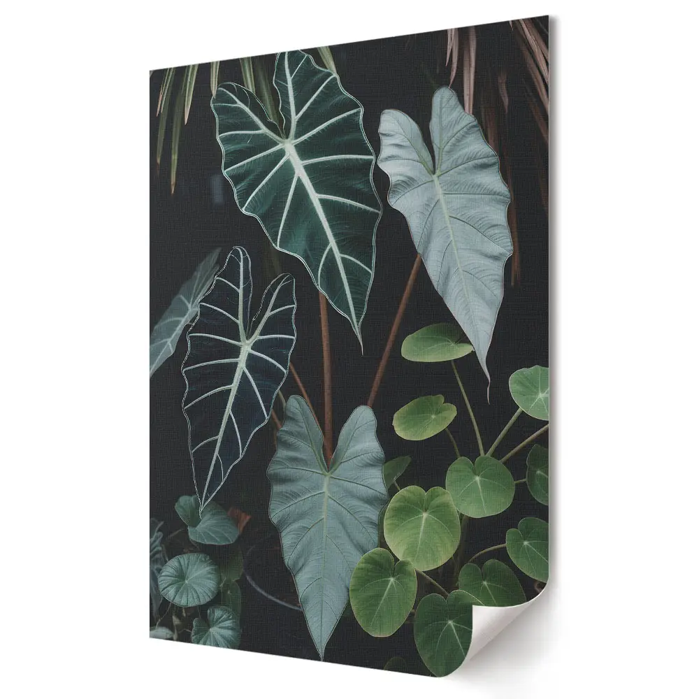 Poster decorativ cu frunze tropicale verzi pe fundal închis
