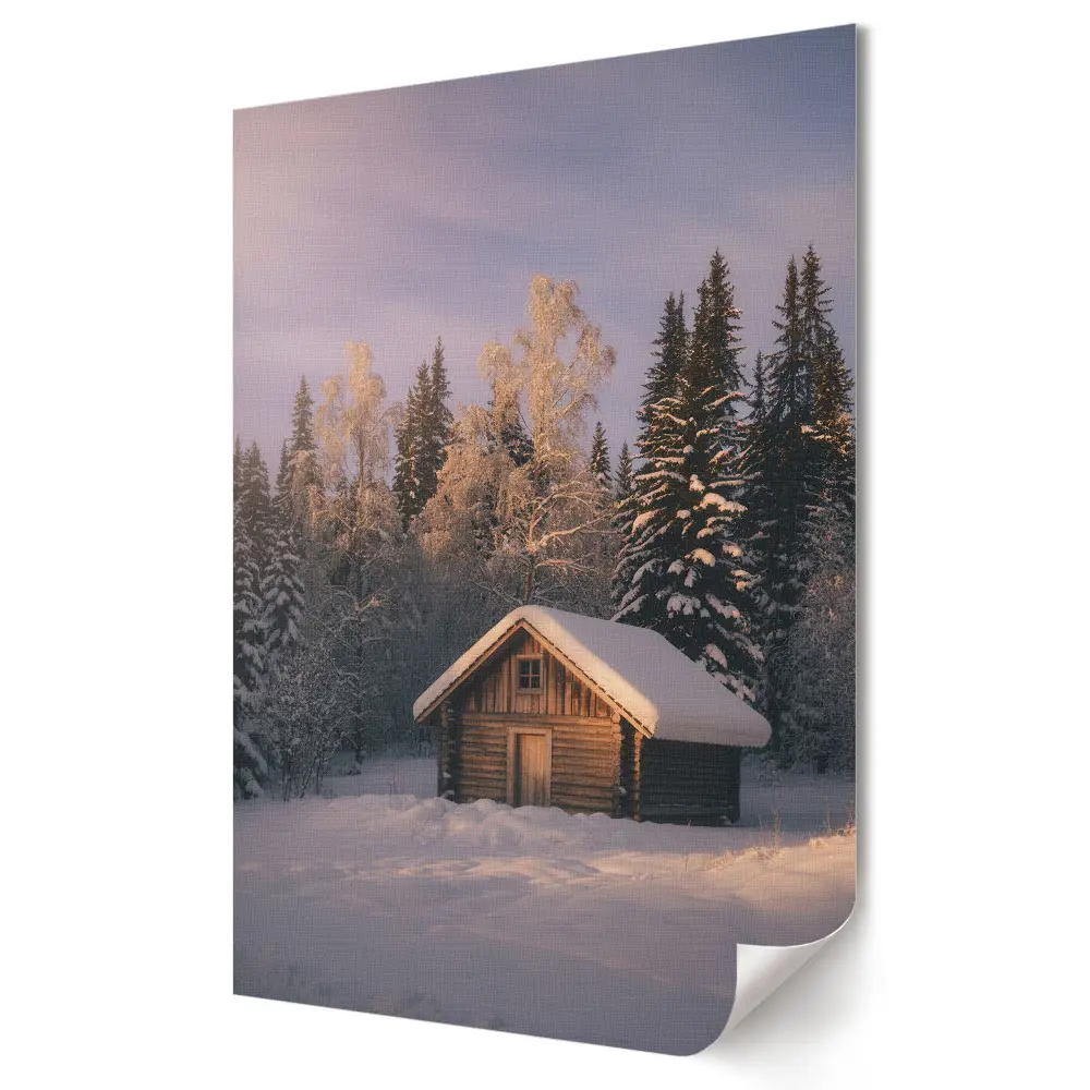 Poster decorativ O căsuță de iarnă într-o pădure pitorească