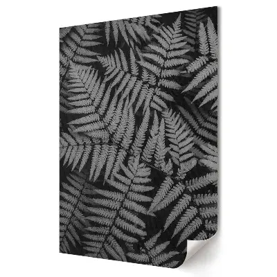 Tablou canvas cu grafică murală reprezentând frunze de ferigă alb-negru