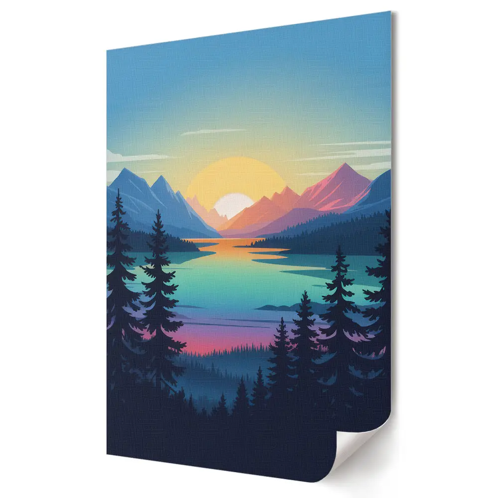 Poster de perete cu apus de soare magic peste lac