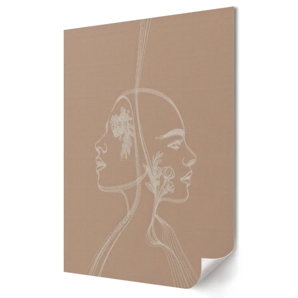 Poster de perete cu design minimalist de siluetă feminină și elemente florale