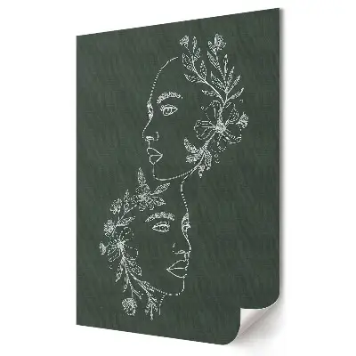 Poster decorativ cu portrete florale pe fundal verde