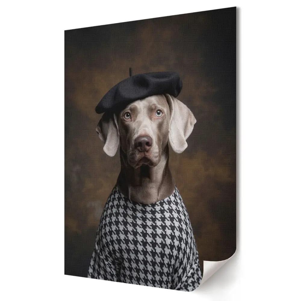 Poster de perete cu un câine elegant purtând beretă și pulover