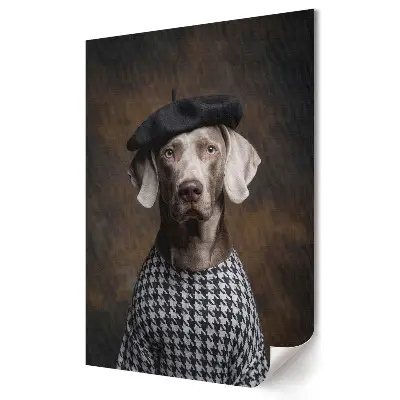 Poster de perete cu un câine elegant purtând beretă și pulover