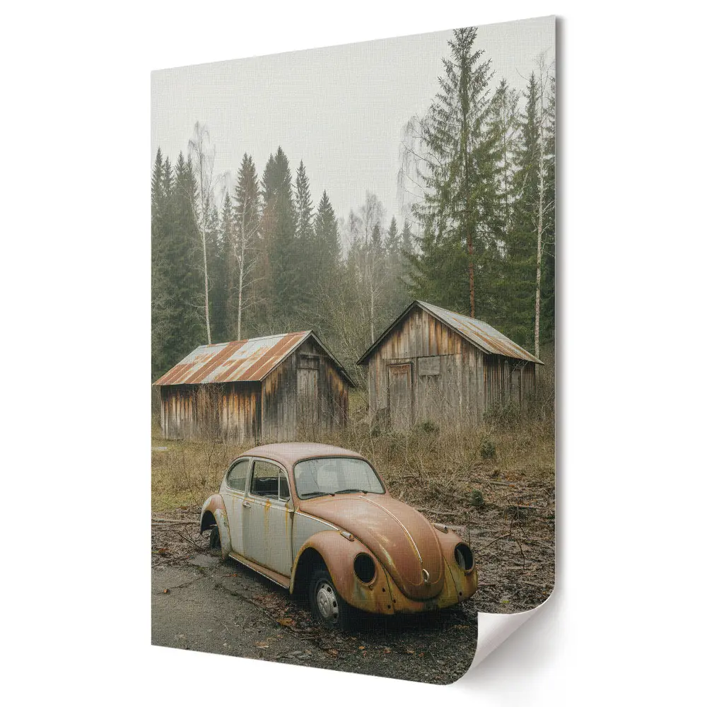 Poster de perete cu natură abandonată și mașină veche