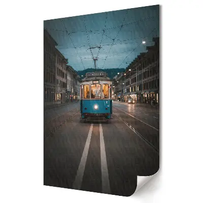 Tablou canvas cu peisaj urban și tramvai de noapte