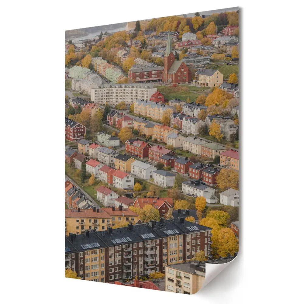 Poster de perete cu panoramă colorată a peisajului urban tomnatic