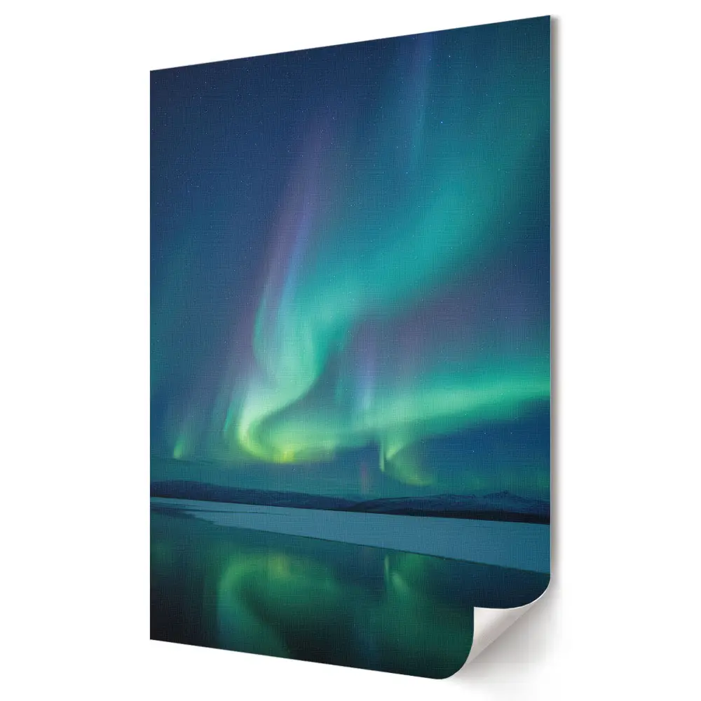 Poster decorativ cu auroră boreală peste lac