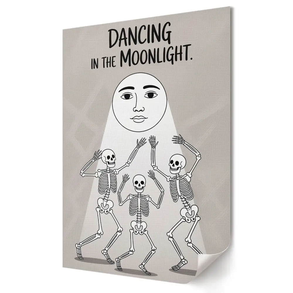 Poster decorativ cu schelete dansând în lumina lunii