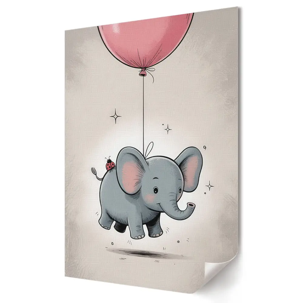 Poster decorativ cu elefant pe balon în nori