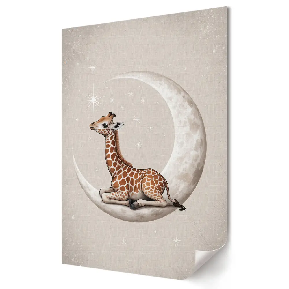 Tablou canvas cu girafă visătoare într-o noapte cu lună